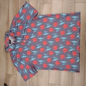 SUNDAY SWAGGER Floral Grey Red Sz Large Mens Polo Golf Short‎ Sleeve Shirt